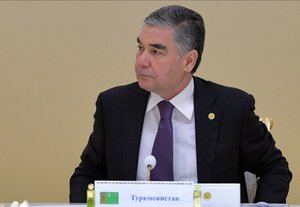 Turkmenistan's President Gurbanguly Berdymukhamedov attends the Summit of leaders from the Commonwealth of Independent States (CIS) in Ashgabat, Turkmenistan, Friday, Oct. 11, 2019