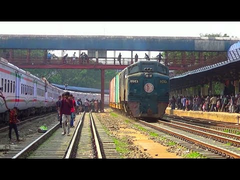 Non Stop train Subarna Express meet Container Freight Tran At Crowded Dhaka Airport wailway station