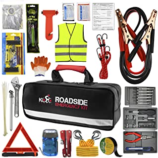 Kolo Sports Roadside Emergency Car Kit - 156-Piece Multipurpose Emergency Pack with Automotive Tools and First Aid Kit - C...