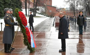 Vladimir Putin at the wreath-laying ceremony at the Tomb of the Unknown Soldier, Moscow, Russia