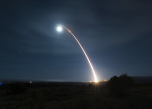 File - An unarmed Minuteman III intercontinental ballistic missile launches during a developmental test at Vandenberg Air Force Base, Calif., Feb. 5, 2020.