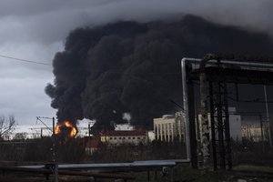 Smoke rises in the air after shelling in Odessa, Ukraine, Sunday, April 3, 2022.