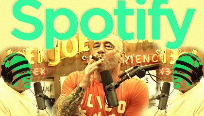 Joe Rogan and Spotify's logo
