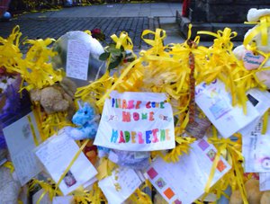 File - Tributes to Madeleine McCann in her hometown of Rothley taken on 17 May 2007.