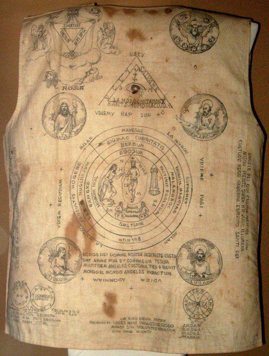 historyarchaeologyartefacts:
“An “Agimat” (Talisman) Vest worn by a Filipino Revolutionary during the Philippine Revolution ca. late 1890s-early 1900s. Contains Folk-Catholic prayers in a Filipino peasant’s butchered Latin, and instructional diagrams...