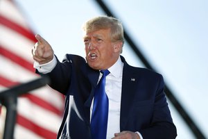 Former President Donald Trump speaks at a rally at the Delaware County Fairgrounds, Saturday, April 23, 2022, in Delaware, Ohio, to endorse Republican candidates ahead of the Ohio primary on May 3.