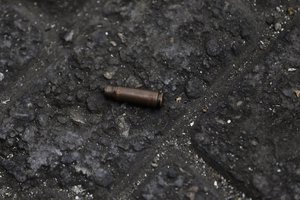 A bullet shell is seen at the site of Lekki toll gate in Lagos Friday, Oct. 23, 2020.