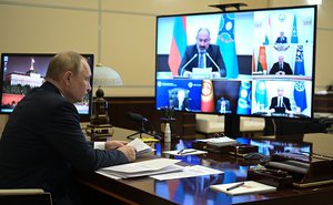 File - Russian President Vladimir Putin attends a session of Collective Security Treaty Organisation  (CSTO) Collective Security Council via videoconference.