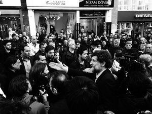 Osman Kavala at the Armenian Genocide centennial commemoration near Taksim Square, Istanbul, Turkey