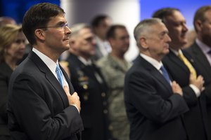 Secretary of Defense James N. Mattis formally swears in the Secretary of the Army Dr. Mark Esper at the Pentagon, Washington D.C., Jan. 5, 2018