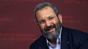 Former Israeli Prime Minister Ehud Barak smiles during a lecture at the John F. Kennedy School of Government at Harvard University in Cambridge, Mass.