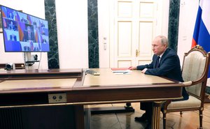 File - President of Russia Vladimir Putin meeting with permanent members of the Security Council (via videoconference)