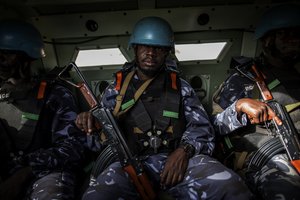 Togolese peacekeepers from the United Nations Multidimensional Integrated Stabilization Mission in Mali (MINUSMA) patrol Menaka in Mali,06 May 2018