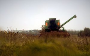 File - A combine harvester for collecting sunflower seeds, in Siena countryside, Tuscany, Italy.