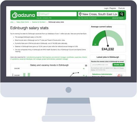 Screenshot of the Adzuna salary stats centre