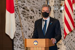 Secretary of State Antony J. Blinken and U.S. Secretary of Defense Lloyd Austin participate in joint press availability with Japanese Foreign Minister Toshimitsu Motegi and Japanese Defense Minister Nobuo Kishi, in Tokyo, Japan on March 16, 2021.