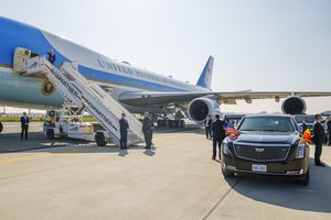 File - President Joe Biden arrives at Brussels Airport in Brussels, Friday, March 25, 2022, and boards Air Force One en route to Rzeszow Airport in Rzeszow, Poland.