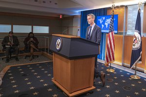 U.S. Department of State Spokesperson Ned Price briefs reporters during a Department Press Briefing, from the U.S. Department of State in Washington, D.C. on November 3, 2021