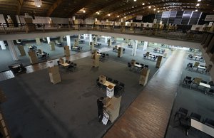 Voting booths are set up at Corferias, the main polling station in Bogota, Colombia, Friday, May 27, 2022.