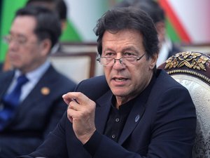 Pakistan's Prime Minister Imran Khan attends a session of the Shanghai Cooperation Organization summit in Bishkek, Kyrgyzstan, Friday, June 14, 2019.