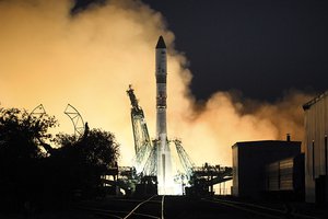 In this image provided by Roscosmos Space Agency Press Service, a Soyuz rocket with the Progress MS-17 cargo blasts off from the launch pad at Russia's space facility in Baikonur, Kazakhstan, Wednesday, June 30, 2021.