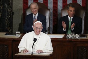 Pope Francis addresses a joint meeting of Congress on Capitol Hill in Washington, Thursday, Sept. 24, 2015, making history as the first pontiff to do so.