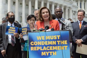 House Speaker Nancy Pelosi of Calif., together with other Democratic leaders, speaks during a news conference on Capitol Hill in Washington, Wednesday, June 8, 2022.