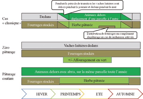 Situation des animaux et mode d’alimentation au long de l’année selon les cas rencontrés