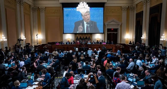 A video of former president Donald Trump shown to the House select committee investigating the January 6 attack on the Capitol (Image: AAP/Jabin Botsford/Pool/Sipa USA)