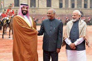 Ceremonial Reception of His Royal Highness Prince Mohammed Bin Salman Bin Abdulaziz Al-Saud, Crown Prince, Vice President of the Council of Ministers and Minister of Defence of the Kingdom of Saudi Arabia along with India President Shri Ram Nath Kovind and India Prime Minister Shri Narendra Modi at Rashtrapati Bhavan 20-02-19