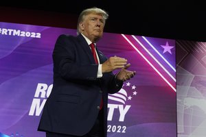 Former President Donald Trump leaves the stage after speaking at the Road to Majority conference Friday, June 17, 2022, in Nashville