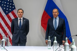 Secretary of State Antony J. Blinken meets with Russian Foreign Minister Sergey Lavrov, in Reykjavik, Iceland, on May 19, 2021.