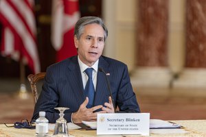 Secretary of State Antony J. Blinken meets virtually with Canadian Foreign Minister Marc Garneau, from the U.S. Department of State in Washington, D.C., on February 26, 2021.