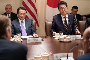 President DonaldTrump meets with Japanese Prime Minister Shinzo Abe during an expanded bilateral meeting Friday, April 26, 2019, in the Cabinet Room of the White House.