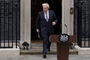 British Prime Minister Boris Johnson leaves 10 Downing Street, in London, Thursday, July 7, 2022