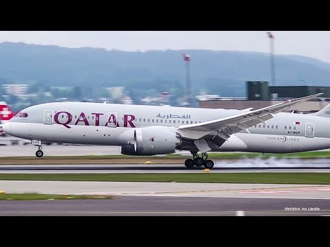 B787 Qatar Airways + Dornier 328-110 Private Wings Landing + Taxiway + Take-Off at ZRH CH