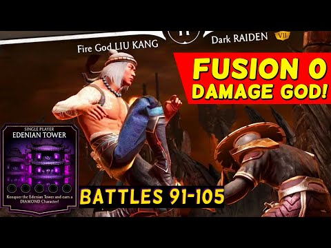 MK Mobile. Fire God Liu Kang is a DAMAGE GOD at Fusion 0! Edenian Tower Battles 91-105 Gameplay.