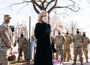 Jill Biden thanking National Guard for protecting the Capitol and nation with chocolate chip cookies