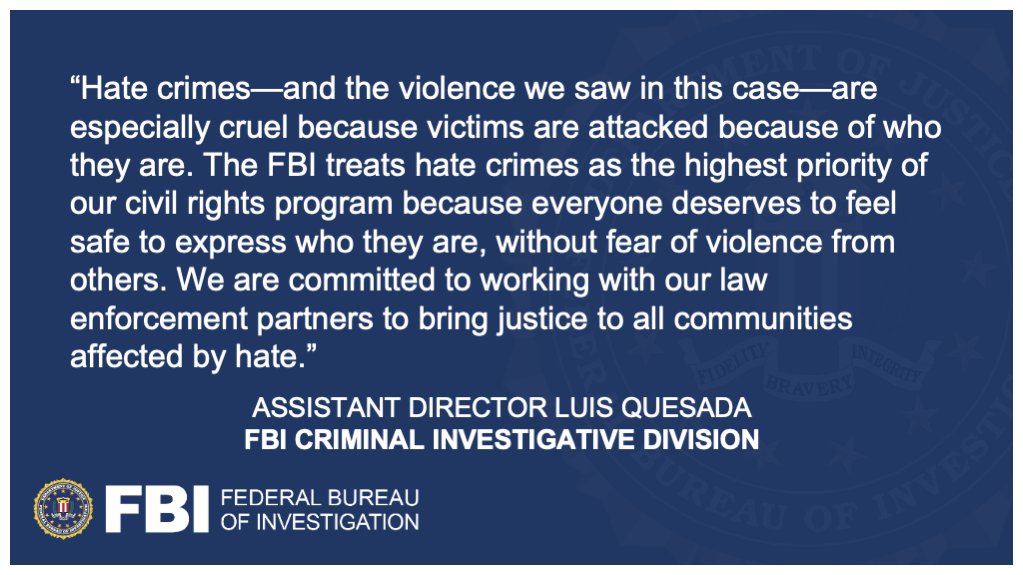 This graphic features a quote from Assistant Director Luis Quesada of the FBI's Criminal Investigative Division about the case. It also features the FBI seal and logo.