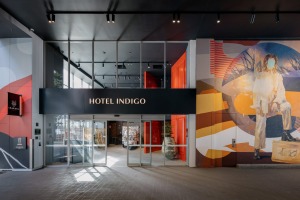 Step through Hotel Indigo's the giant red doors to find it jam-packed with original artworks and murals.