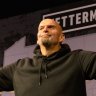 John Fetterman, lieutenant governor of Pennsylvania and Democratic senate candidate, arrives on stage during a campaign rally in Erie.