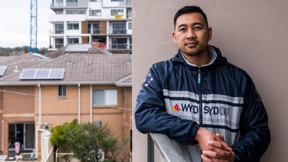 Ian Epondulan in his home apartment in Seven Hills, Sydney. 