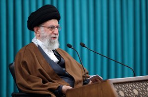 File - In this photo released by the official website of the office of the Iranian supreme leader, Supreme Leader Ayatollah Ali Khamenei speaks in a televised New Year speech, in Tehran, Iran, on March 21, 2022.