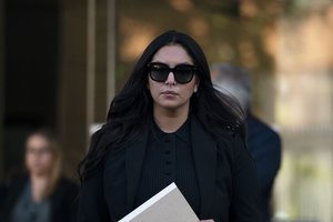 Vanessa Bryant, the widow of Kobe Bryant, leaves a federal courthouse in Los Angeles, Wednesday, Aug. 10, 2022