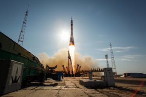 The Soyuz TMA-04M rocket launches from the Baikonur Cosmodrome in Kazakhstan on Tuesday, May 15, 2012 carrying Expedition 31 Soyuz Commander Gennady Padalka, NASA Flight Engineer Joseph Acaba and Flight Engineer Sergei Revin to the International Space Station.  Photo Credit: (NASA/Bill Ingalls)