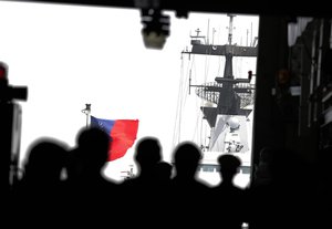 Sailors salute as Tsai Ing-wen during a visit at Zuoying Naval base in Kaohsiung, Taiwan