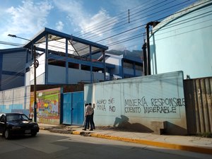 Abancay Peru- " Agro si- mina no/ agriculture yes- mine no" & "Minería responsable cuento miserable/ responsible mining miserable story" graffiti