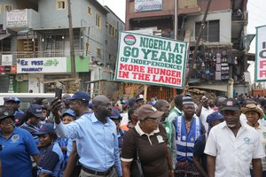 Nigeria Labour union protest in solidarity with the Academic Staff Union of Universities, on the street in Lagos, Nigeria, Tuesday, July 26, 2022.