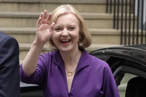 Liz Truss arrives at Conservative Central Office in Westminster after winning the Conservative Party leadership contest in London, Monday, Sept. 5, 2022.