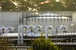 Morning light lights the landfall facility of the Nord Stream 1 Baltic Sea pipeline and the transfer station of the OPAL gas pipeline, the Baltic Sea Pipeline Link, in Lubmin, Germany, Thursday, July 21, 2022